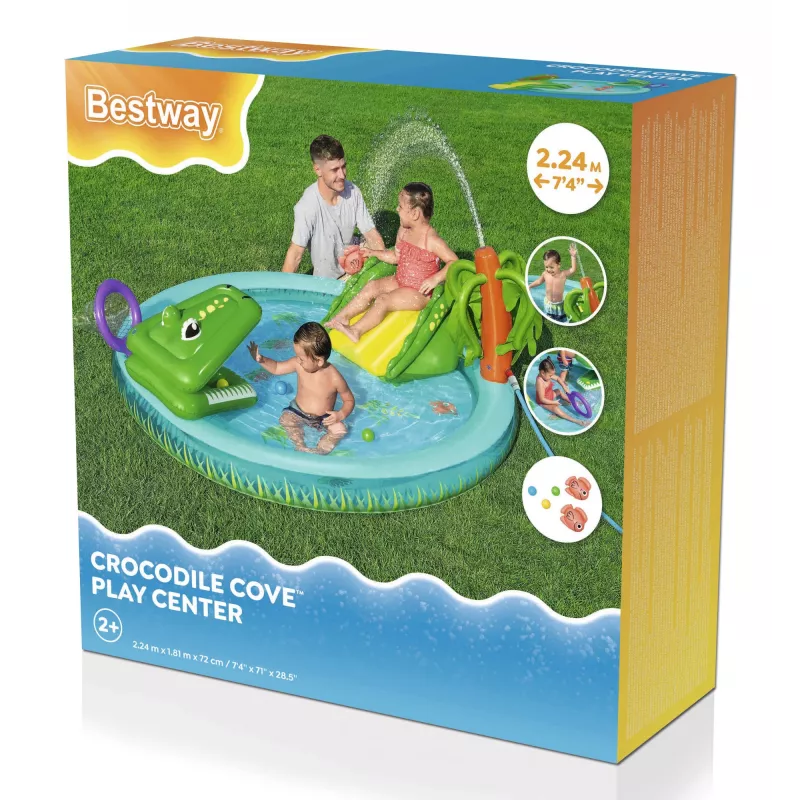 Bestway Crocodile Cove laste täispuhutav veemängukeskus ja bassein 2,24 m x 1,81 m x 72 cm