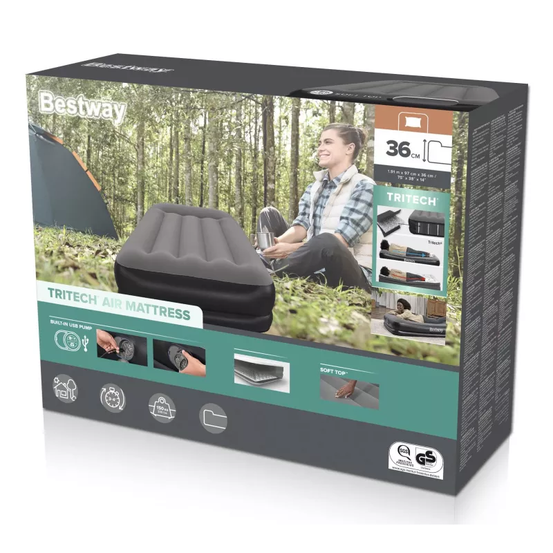 Bestway Tritech Twin õhkmadrats sisseehitatud USB-pumbaga 1,91 m x 97 cm x 36 cm