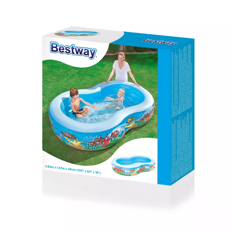 Bestway täispuhutav pere mängubassein 2,62 m x 1,57 m x 46 cm, täispuhutav bassein, 544 L, ristkülikukujuline, vinüül, mitmevärviline
