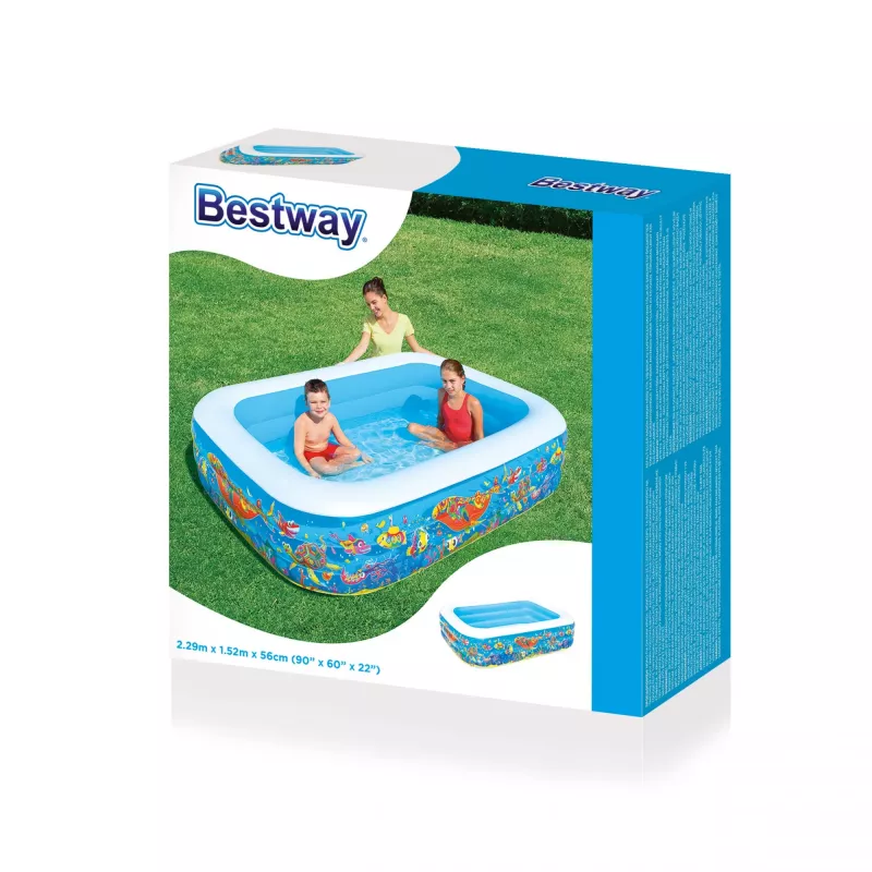 Bestway täispuhutav pere mängubassein 2,29 m x 1,52 m x 56 cm, täispuhutav bassein, 702 L, ristkülikukujuline, 6 a, vinüül, mitmevärviline