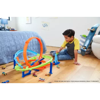 Hot Wheels Action Loop Cyclone väljakutse rajakomplekt 1:64 mõõtkavas mänguautoga, lihtne hoiustamine