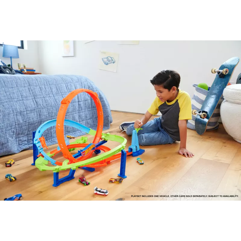 Hot Wheels Action Loop Cyclone väljakutse rajakomplekt 1:64 mõõtkavas mänguautoga, lihtne hoiustamine