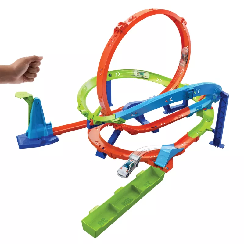 Hot Wheels Action Loop Cyclone väljakutse rajakomplekt 1:64 mõõtkavas mänguautoga, lihtne hoiustamine