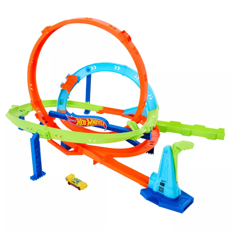 Hot Wheels Action Loop Cyclone väljakutse rajakomplekt 1:64 mõõtkavas mänguautoga, lihtne hoiustamine
