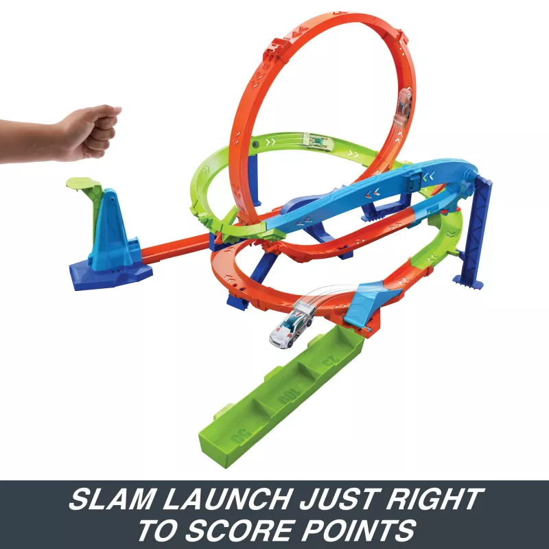 Hot Wheels Action Loop Cyclone väljakutse rajakomplekt 1:64 mõõtkavas mänguautoga, lihtne hoiustamine