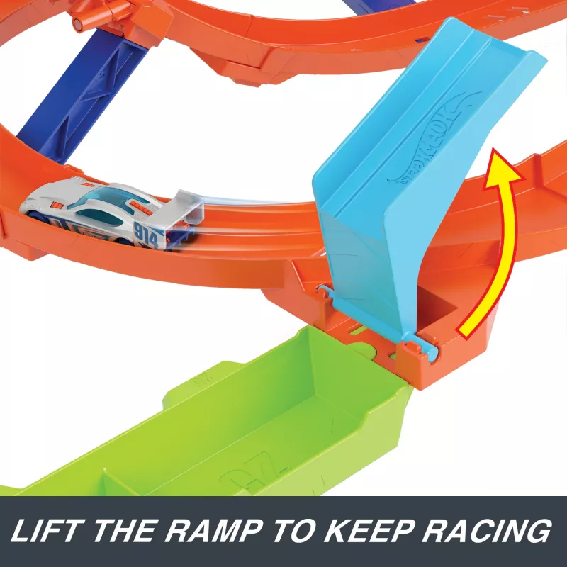 Hot Wheels Action Loop Cyclone väljakutse rajakomplekt 1:64 mõõtkavas mänguautoga, lihtne hoiustamine