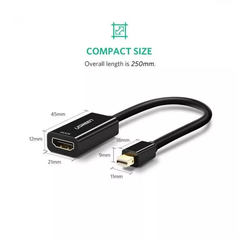 Ugreen 40360 videokaabli adapter 0,25 m Mini DisplayPort HDMI Must