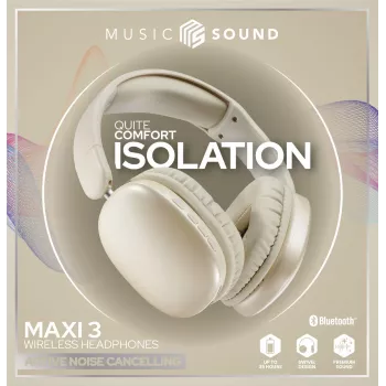 Music Sound MAXI3 MAXI3 juhtmevabad kõrvaklapid aktiivse mürasummutusega: immersiivne ja segajavaba kuulamiskogemus, kuni 35 tundi aku kasutusaega. Moodne disain, mugavus, stiil ja võimas, revolutsiooniline heli.