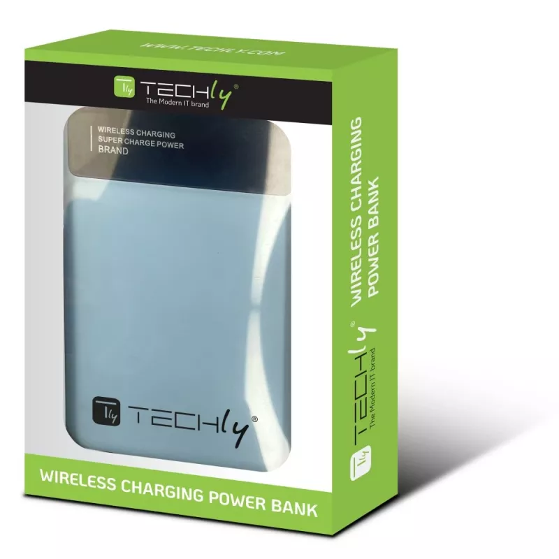 Techly I-CHARGE-10LCDBL akupank Liitium-polümeer (LiPo) 10000 mAh Juhtmevaba laadimine Sinine