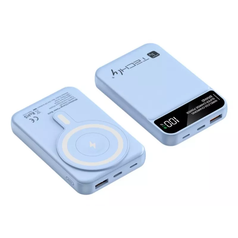 Techly I-CHARGE-10LCDBL akupank Liitium-polümeer (LiPo) 10000 mAh Juhtmevaba laadimine Sinine