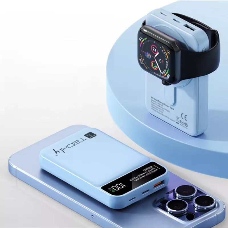 Techly I-CHARGE-10LCDBL akupank Liitium-polümeer (LiPo) 10000 mAh Juhtmevaba laadimine Sinine