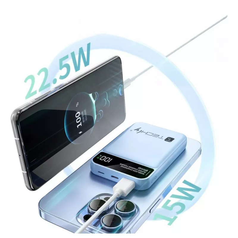 Techly I-CHARGE-10LCDBL akupank Liitium-polümeer (LiPo) 10000 mAh Juhtmevaba laadimine Sinine