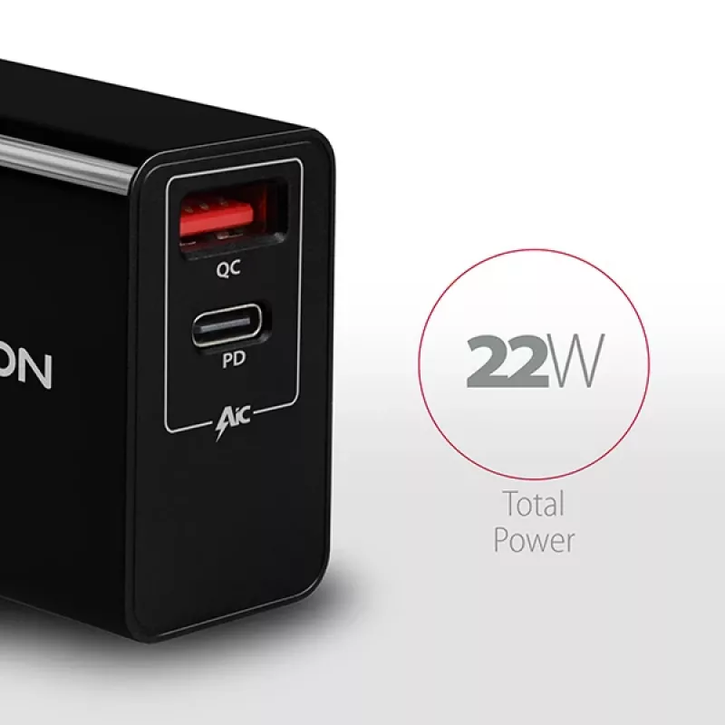 Axagon ACU-PQ22 mobiilseadme laadija Mobiiltelefon, Akupank, Nutitelefon, Nutikell, Tahvelarvuti, Universaalne Must Vahelduvvool Kiirlaadimine Sisetingimustes