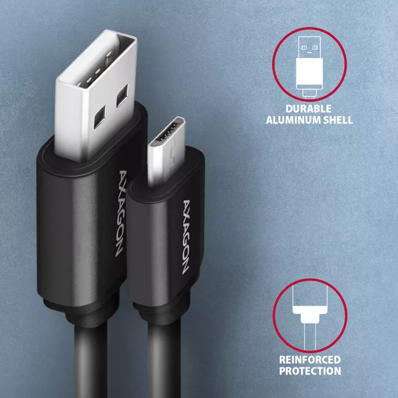 Axagon BUMM-AM10TB USB-kaabel USB 2.0 0.6 m Micro-USB B USB A 0,48 Gbit/s must