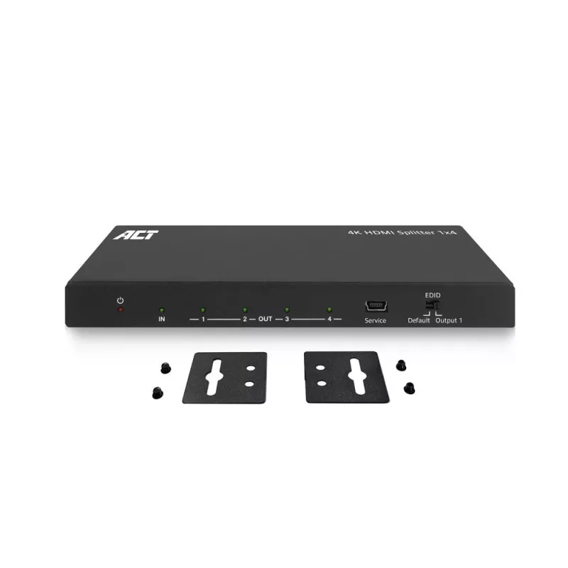 ACT 4K HDMI splitter, 1 in 4 out, EDID support, HDMI, 4x HDMI, 3840 x 2160 pikslit, Must, 4K Ultra HD, 10,2 Gbit/s