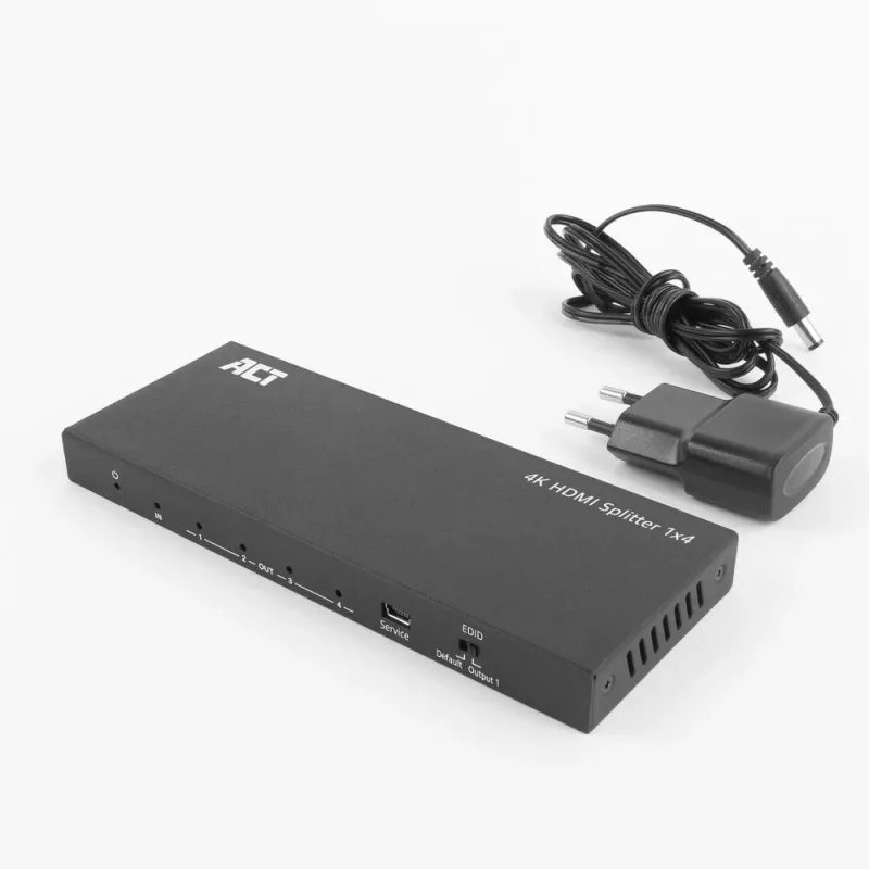 ACT 4K HDMI splitter, 1 in 4 out, EDID support, HDMI, 4x HDMI, 3840 x 2160 pikslit, Must, 4K Ultra HD, 10,2 Gbit/s