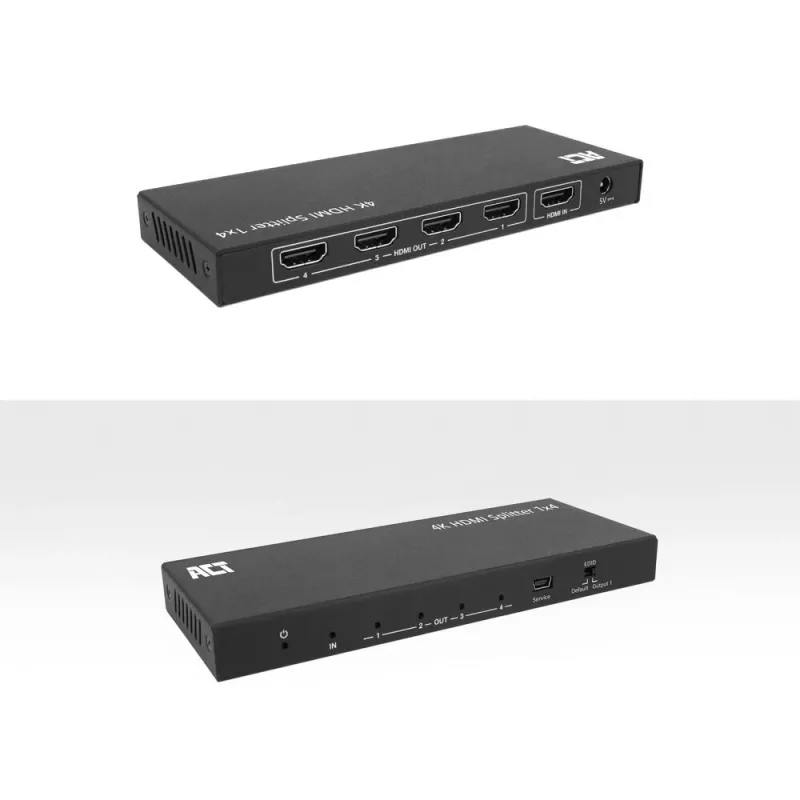 ACT 4K HDMI splitter, 1 in 4 out, EDID support, HDMI, 4x HDMI, 3840 x 2160 pikslit, Must, 4K Ultra HD, 10,2 Gbit/s