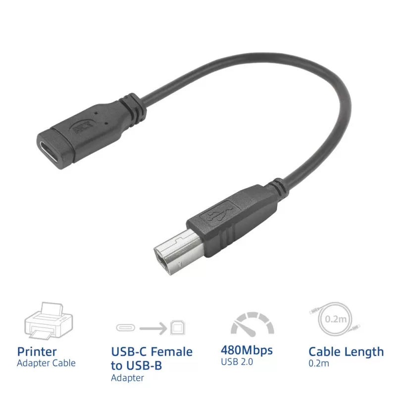 ACT USB USB-C emane USB-B 2.0 printeriadapteri kaabel 0,2 m