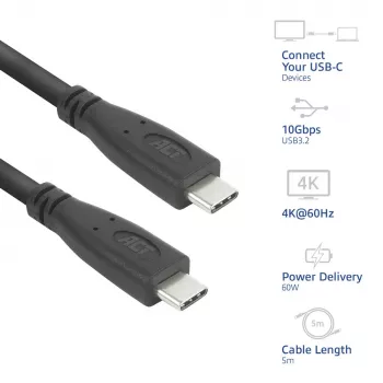 ACT AC7445 USB-kaabel USB 3.2 Gen 2 (3.1 Gen 2) 5 m USB C 10 Gbit/s 60 W Must