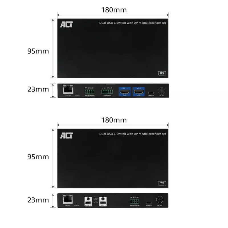 ACT AV meedialaienduse komplekt kahe USB-C lülitiga, CAT6A, 100 meetrit