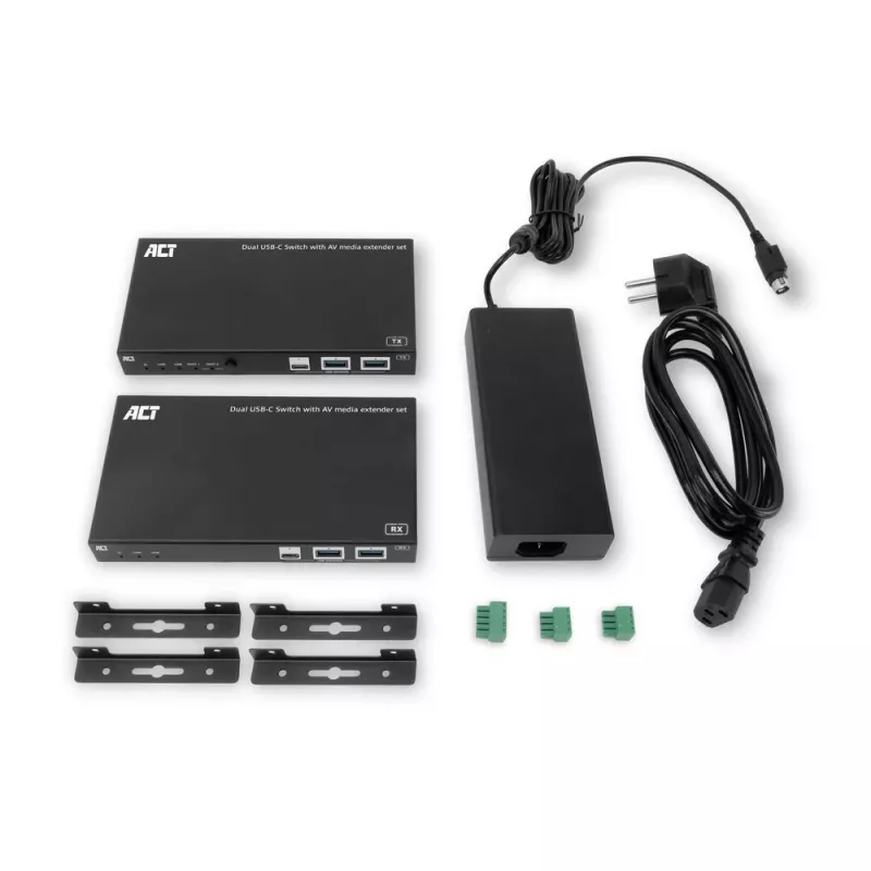ACT AV meedialaienduse komplekt kahe USB-C lülitiga, CAT6A, 100 meetrit