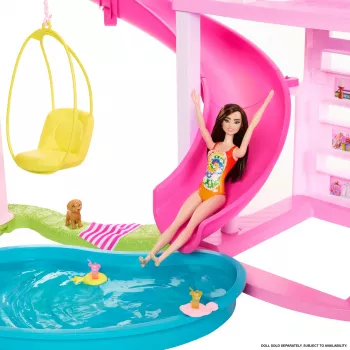 Barbie Dreamhouse nukumaja basseini ja liumäega - 75+ osa (HMX10)