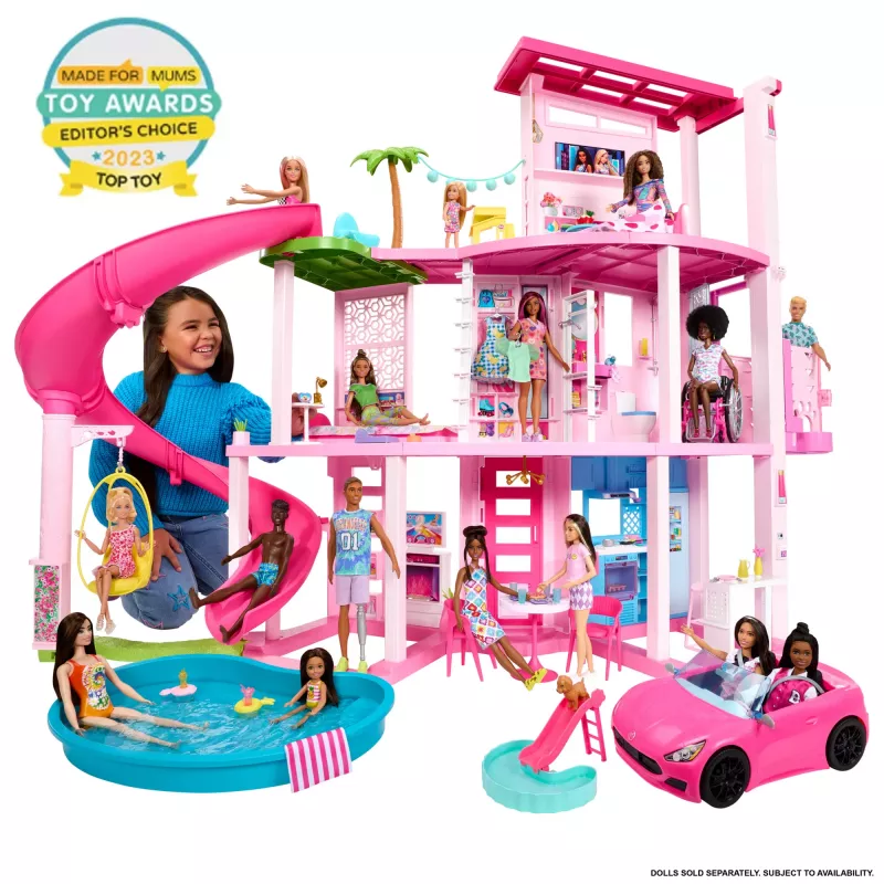 Barbie Dreamhouse nukumaja basseini ja liumäega - 75+ osa (HMX10)