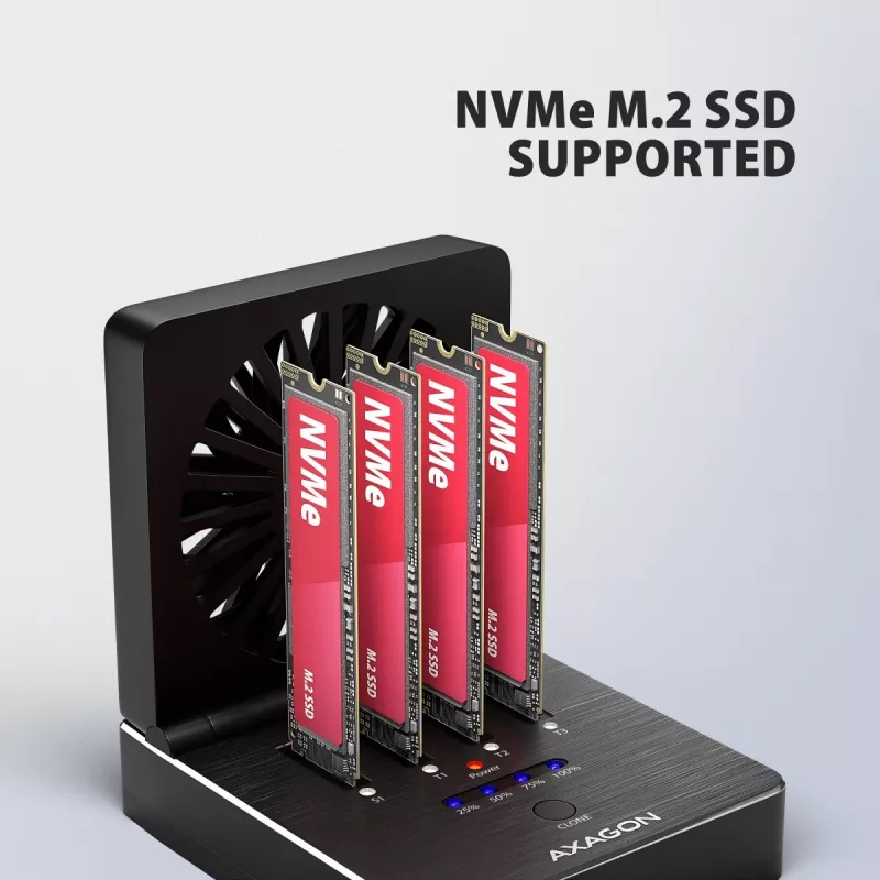 AXAGON ADSA-M2C44 USB4 40Gbps 4-kohaline M.2 NVMe SSD dokkimisjaam võrguühenduseta kloonimisfunktsiooniga, alumiinium, aktiivne jahutus
