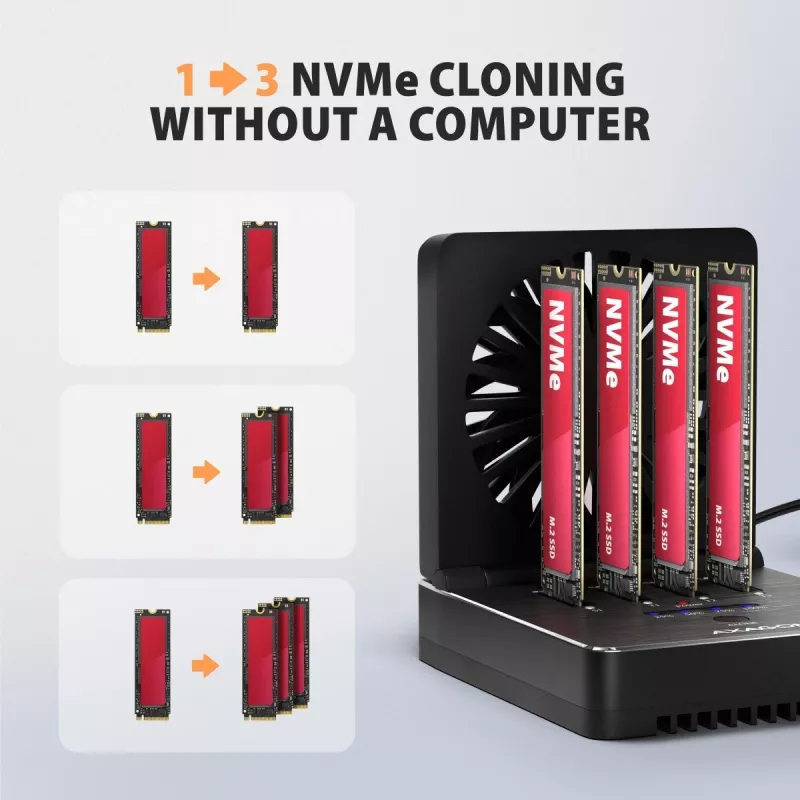 AXAGON ADSA-M2C44 USB4 40Gbps 4-kohaline M.2 NVMe SSD dokkimisjaam võrguühenduseta kloonimisfunktsiooniga, alumiinium, aktiivne jahutus
