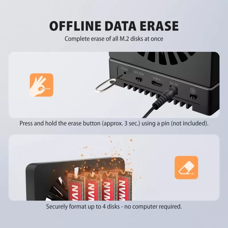 AXAGON ADSA-M2C44 USB4 40Gbps 4-kohaline M.2 NVMe SSD dokkimisjaam võrguühenduseta kloonimisfunktsiooniga, alumiinium, aktiivne jahutus