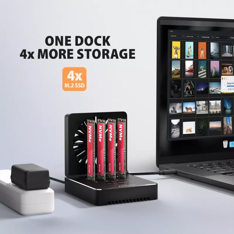 AXAGON ADSA-M2C44 USB4 40Gbps 4-kohaline M.2 NVMe SSD dokkimisjaam võrguühenduseta kloonimisfunktsiooniga, alumiinium, aktiivne jahutus
