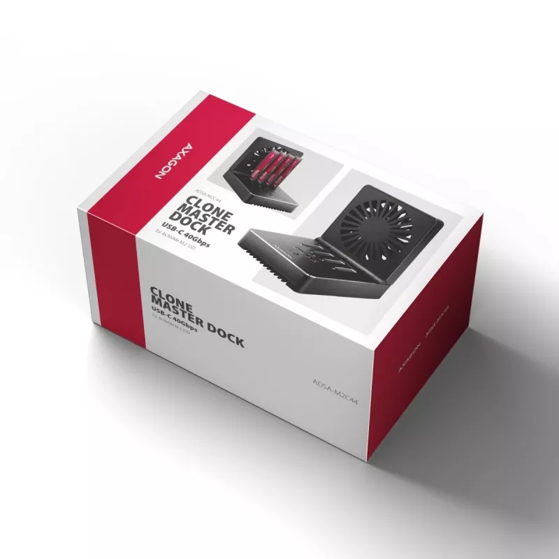 AXAGON ADSA-M2C44 USB4 40Gbps 4-kohaline M.2 NVMe SSD dokkimisjaam võrguühenduseta kloonimisfunktsiooniga, alumiinium, aktiivne jahutus