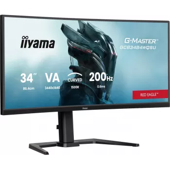 iiyama G-Master GCB3484WQSU-B2 Red Eagle 86.4 cm (34 inch) 3440 x 1440 pikslit UWQHD VA Kumer mängumonitor 200Hz 0.6ms FreeSync Premium HDMI DisplayPort USB Hub Kõlarid Must