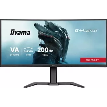 iiyama G-Master GCB3484WQSU-B2 Red Eagle 86.4 cm (34 inch) 3440 x 1440 pikslit UWQHD VA Kumer mängumonitor 200Hz 0.6ms FreeSync Premium HDMI DisplayPort USB Hub Kõlarid Must
