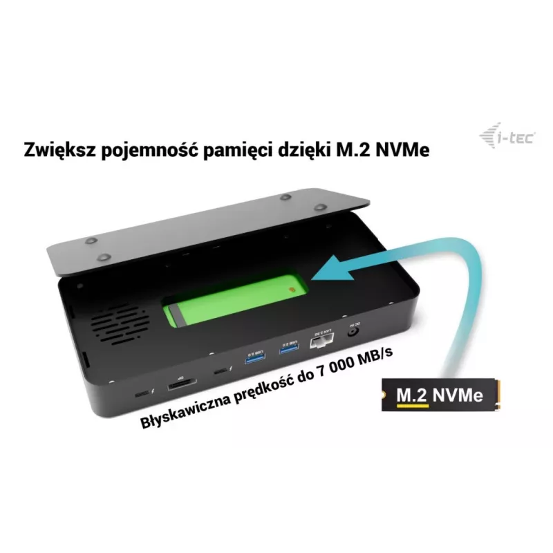 i-tec TB5 Triple Display Docking Station, 2x Thunderbolt 5, DP 2.1, 6x USB, M.2 NVMe pesa, 2.5G LAN, SD/microSD, Audio, PD 140W