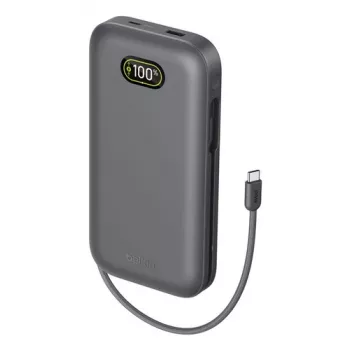 Belkin UltraCharge Pro Laptop Power Bank 27K 27000mAh 240W integreeritud USB-C kaabli ja digitaalekraaniga, süsi
