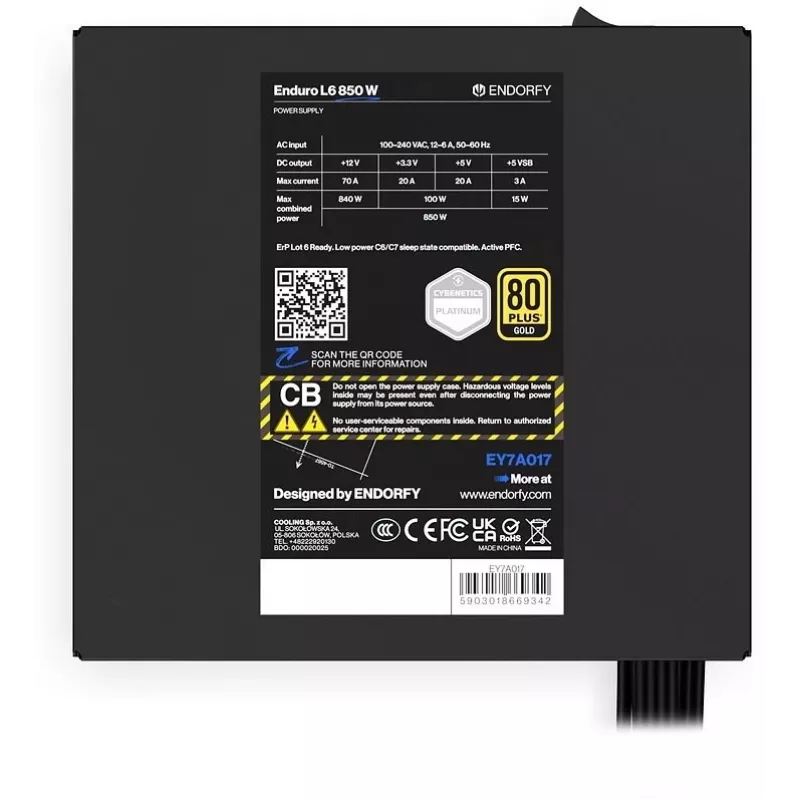 ENDORFY Enduro L6 850 W toiteplokk 20+4 pin ATX 3.1 80 PLUS Gold Must
