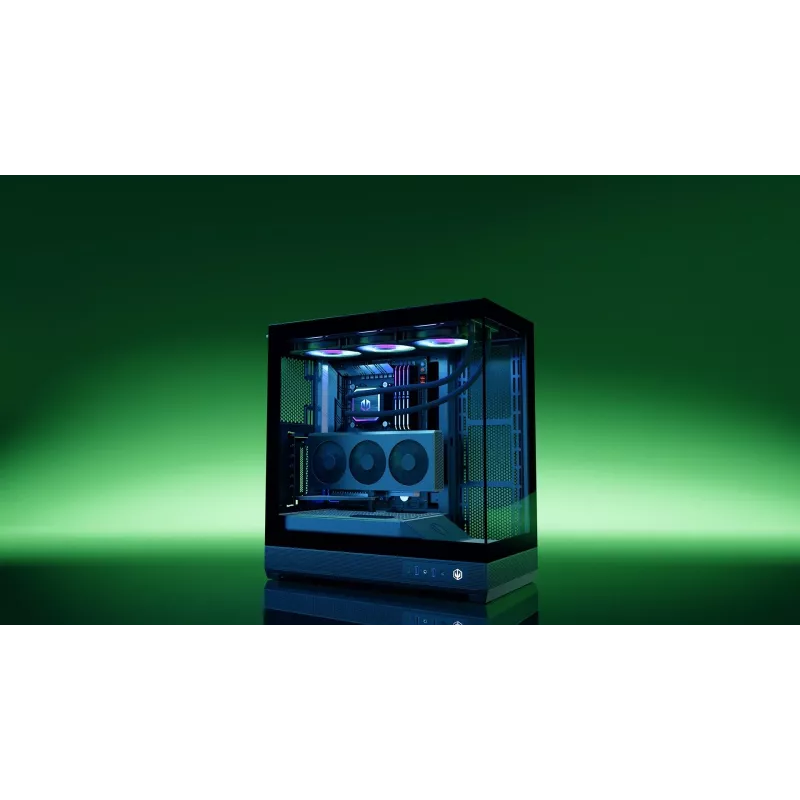 ENDORFY Fishtank 6000 Flex Mid-Tower PC Case - Must, kahekordne karastatud klaas, USB-C, E-ATX, Back-Connect valmis (ilma ventilaatoriteta)