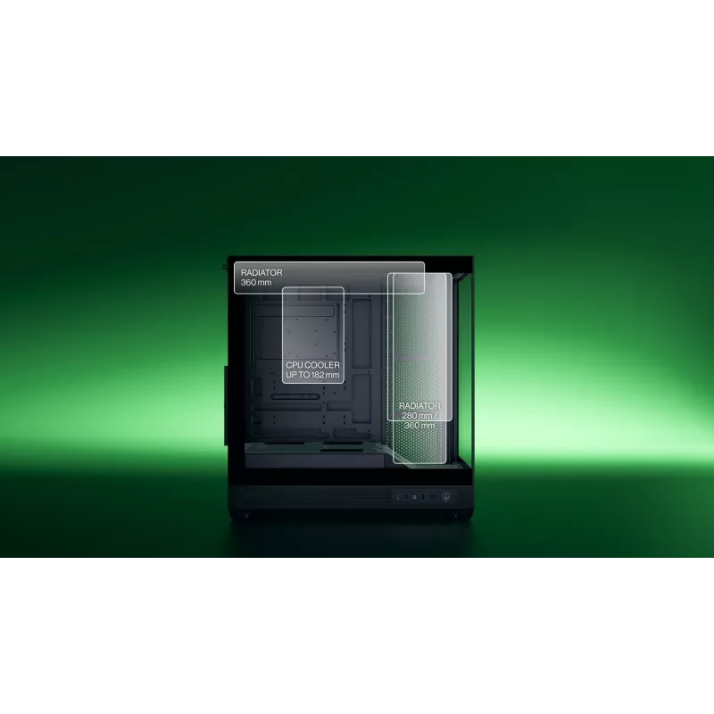 ENDORFY Fishtank 6000 Flex Mid-Tower PC Case - Must, kahekordne karastatud klaas, USB-C, E-ATX, Back-Connect valmis (ilma ventilaatoriteta)
