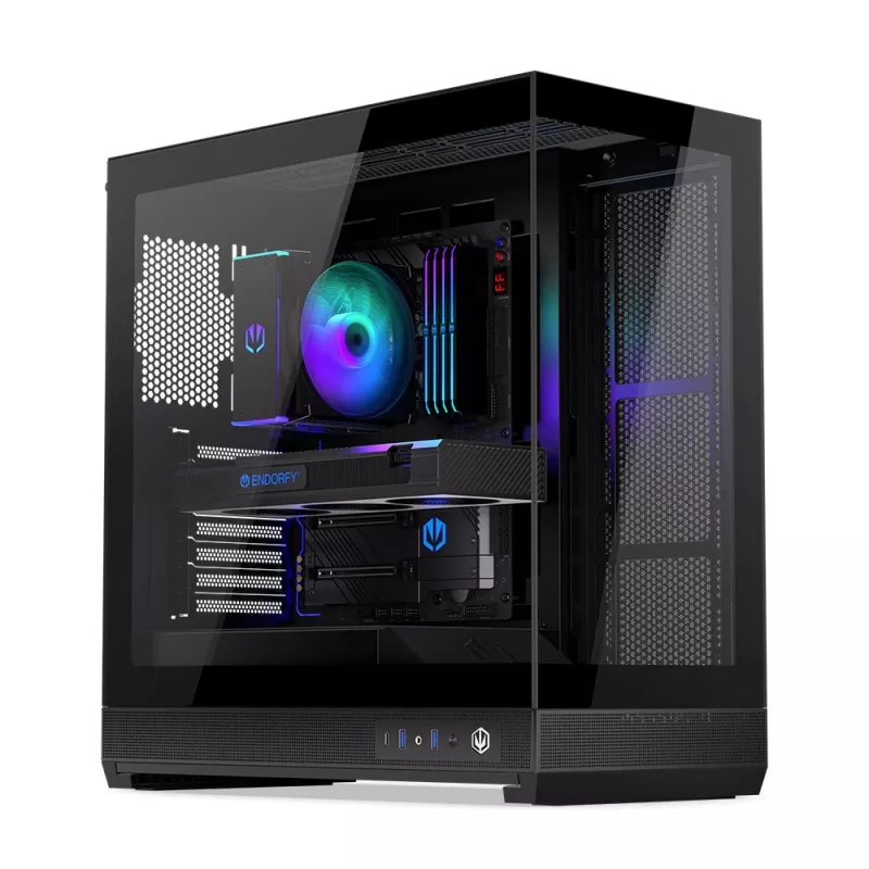 ENDORFY Fishtank 6000 Flex Mid-Tower PC Case - Must, kahekordne karastatud klaas, USB-C, E-ATX, Back-Connect valmis (ilma ventilaatoriteta)