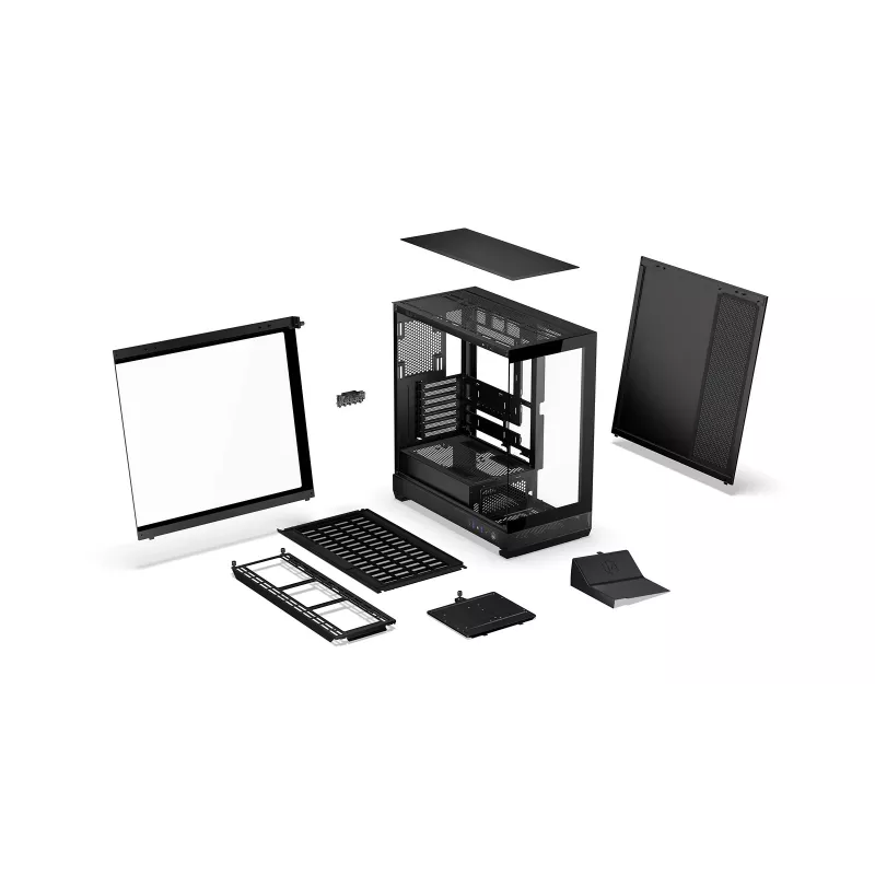 ENDORFY Fishtank 6000 Flex Mid-Tower PC Case - Must, kahekordne karastatud klaas, USB-C, E-ATX, Back-Connect valmis (ilma ventilaatoriteta)