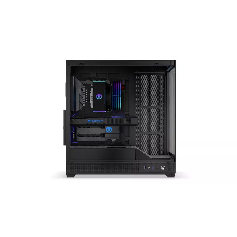 ENDORFY Fishtank 6000 Flex Mid-Tower PC Case - Must, kahekordne karastatud klaas, USB-C, E-ATX, Back-Connect valmis (ilma ventilaatoriteta)