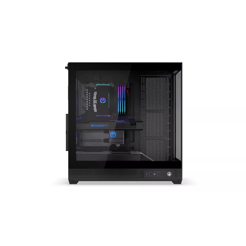 ENDORFY Fishtank 6000 Flex Mid-Tower PC Case - Must, kahekordne karastatud klaas, USB-C, E-ATX, Back-Connect valmis (ilma ventilaatoriteta)
