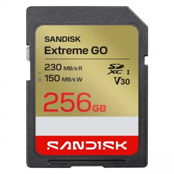 SanDisk Extreme GO SD UHS-I 256GB mälukaart, 230MB/s lugemine / 150MB/s kirjutamine, V30 U3 4K UHD