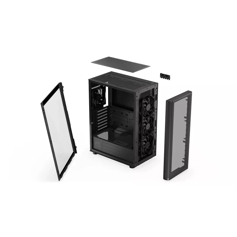 ENDORFY Ventum 400 Air ATX PC Case - Must, karastatud klaas, 4x Stratus 120 PWM ventilaatorit, USB-C