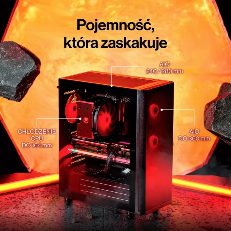 ENDORFY Ventum 400 Air ATX PC Case - Must, karastatud klaas, 4x Stratus 120 PWM ventilaatorit, USB-C