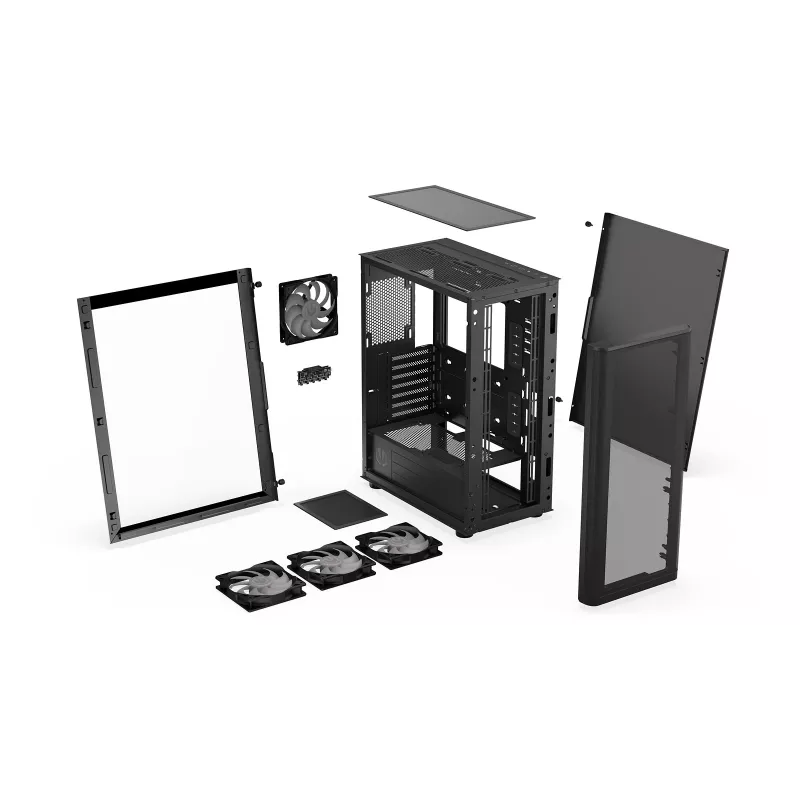 ENDORFY Ventum 400 ARGB ATX PC korpus - must, karastatud klaas, 4x Stratus 120 PWM ARGB ventilaatorit, ARGB ja PWM kontroller, USB-C