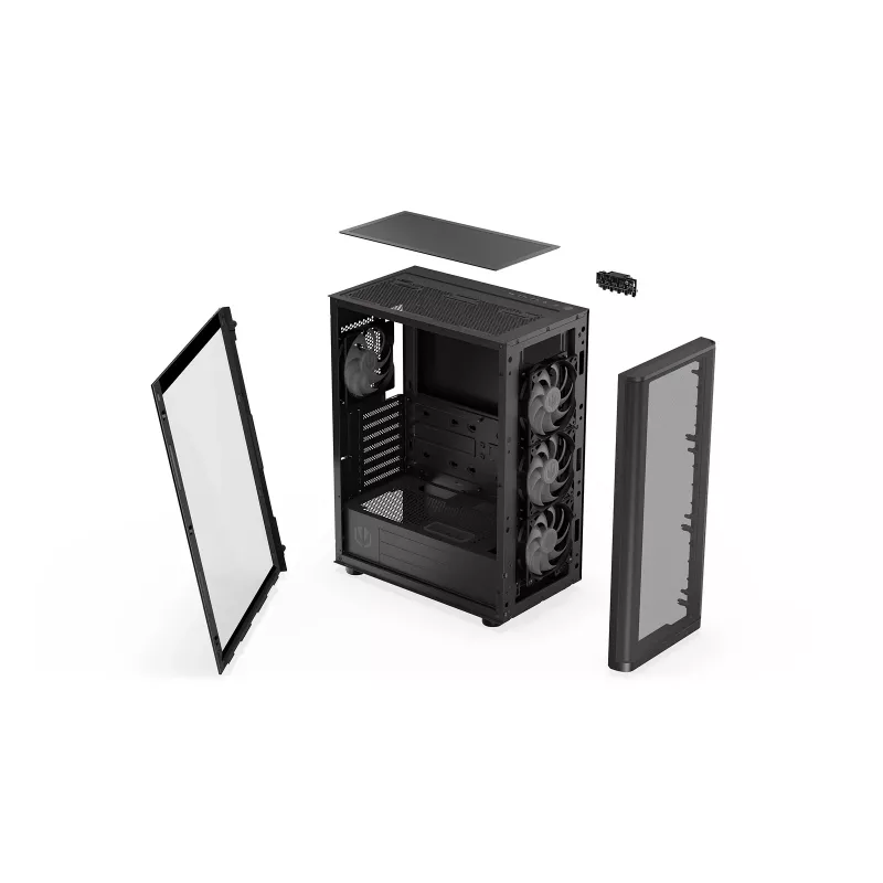 ENDORFY Ventum 400 ARGB ATX PC korpus - must, karastatud klaas, 4x Stratus 120 PWM ARGB ventilaatorit, ARGB ja PWM kontroller, USB-C