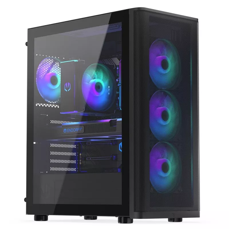 ENDORFY Ventum 400 ARGB ATX PC korpus - must, karastatud klaas, 4x Stratus 120 PWM ARGB ventilaatorit, ARGB ja PWM kontroller, USB-C