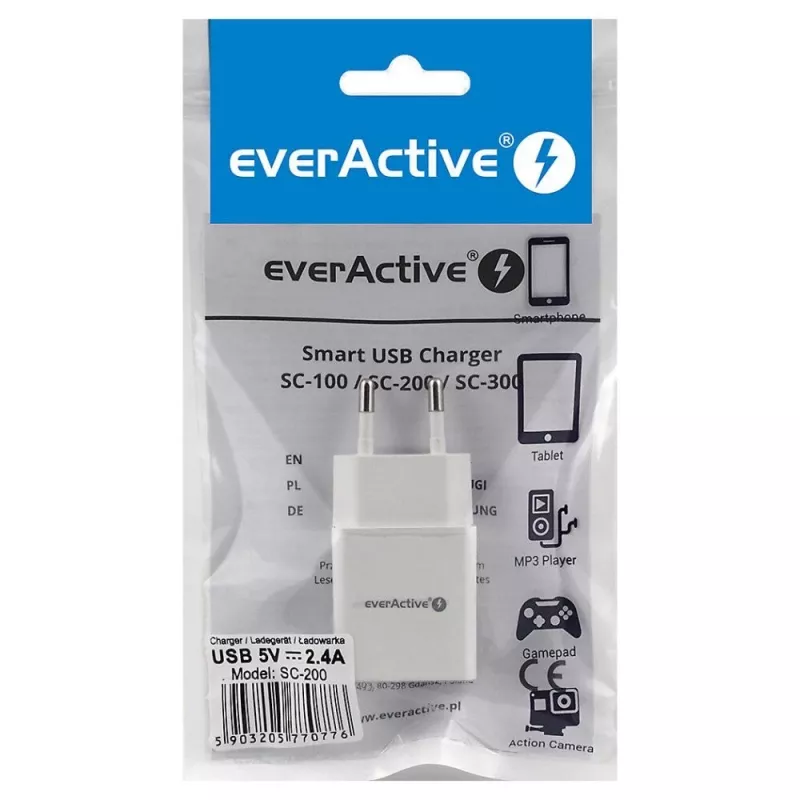 everActive SC-200 USB-A seinelaadija 2.4A 12W Valge